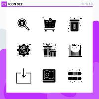 conjunto de 9 iconos en estilo sólido símbolos de glifos creativos para el diseño de sitios web y aplicaciones móviles signo de icono sólido simple aislado sobre fondo blanco 9 iconos fondo de vector de icono negro creativo