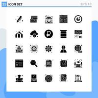 25 Universal Solid Glyphs Set for Web and Mobile Applications file browser debit archive park Editable Vector Design Elements