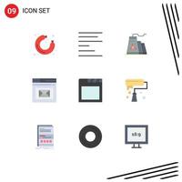 Pack of 9 creative Flat Colors of browser web construction page inbox Editable Vector Design Elements