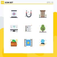 Mobile Interface Flat Color Set of 9 Pictograms of online computer buildings diamond store Editable Vector Design Elements