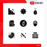 Group of 9 Solid Glyphs Signs and Symbols for vietnamese currency mouse dong paper Editable Vector Design Elements