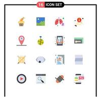 16 User Interface Flat Color Pack of modern Signs and Symbols of geo information sun help lungs cancer Editable Pack of Creative Vector Design Elements