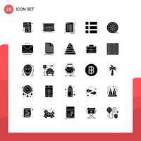 25 Universal Solid Glyph Signs Symbols of layout frame stock collage banking Editable Vector Design Elements