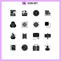 Pack of 16 creative Solid Glyphs of color save location dollar money Editable Vector Design Elements