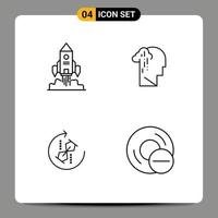 4 User Interface Line Pack of modern Signs and Symbols of rocket sad launch grief repeat Editable Vector Design Elements