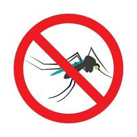 icono de mosquitos de señal de prohibición, estilo plano vector