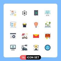 Pictogram Set of 16 Simple Flat Colors of screen computer soccer digital law online ramadhan Editable Pack of Creative Vector Design Elements