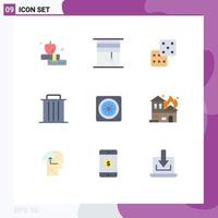 9 User Interface Flat Color Pack of modern Signs and Symbols of cooling trash casino remove garbage Editable Vector Design Elements