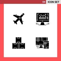 4 Icon Pack Solid Style Glyph Symbols on White Background Simple Signs for general designing Creative Black Icon vector background