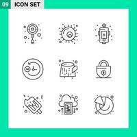 Pack of 9 Line Style Icon Set Outline Symbols for print Creative Signs Isolated on White Background 9 Icon Set Creative Black Icon vector background