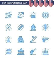 Editable Vector Line Pack of USA Day 16 Simple Blues of usa fire indianapolis firework dollar Editable USA Day Vector Design Elements