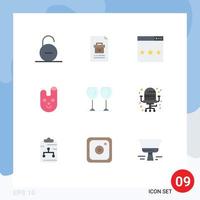 User Interface Pack of 9 Basic Flat Colors of face animal file search optimization Editable Vector Design Elements