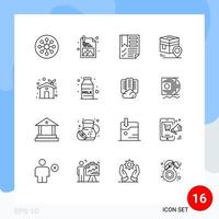 Pack of 16 creative Outlines of muslim pin bookmark kaba report Editable Vector Design Elements