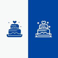 Cake Love Heart Wedding Line and Glyph Solid icon Blue banner Line and Glyph Solid icon Blue banner vector