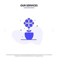 nuestros servicios flor presente tulipán primavera glifo sólido icono plantilla de tarjeta web vector