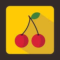 Two ripe red cherry berries icon, flat style vector