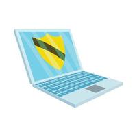 Virus protection on the laptop icon, cartoon style vector