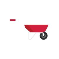 One wheel barrow icon, flat style vector