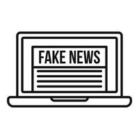 Laptop fake news icon, outline style vector