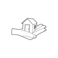 House in hand icon, outline style vector