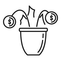 Bankrupt money flower icon, outline style vector