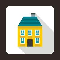 Yellow two storey house icon, flat style vector