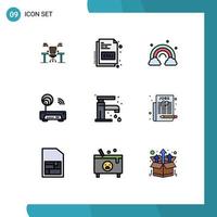 9 Thematic Vector Filledline Flat Colors and Editable Symbols of router device educate wave rainbow Editable Vector Design Elements