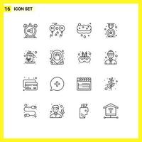 Set of 16 Vector Outlines on Grid for green tea education fly badge wash Editable Vector Design Elements