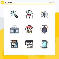 Filledline Flat Color Pack of 9 Universal Symbols of business photo science lab capture camera Editable Vector Design Elements