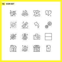 16 Thematic Vector Outlines and Editable Symbols of bright heart art love green eco Editable Vector Design Elements