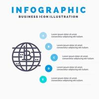 futuro dinero bitcoin cadena de bloque moneda criptográfica icono de línea descentralizada con 5 pasos presentación infografía antecedentes vector