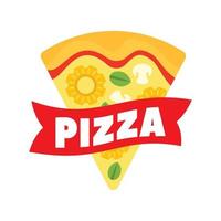 Cheese pizza slice logo, flat style vector