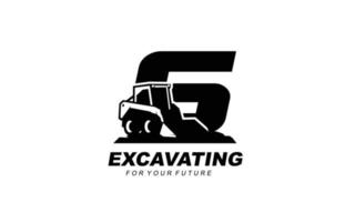 S logo excavator for construction company. Heavy equipment template vector illustration for your brand.