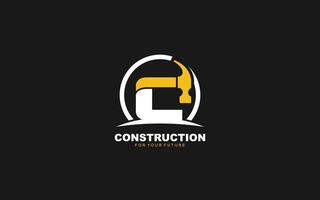 C logo construction vector for woodworking company. initial letter hammer template vector illustration for your brand.