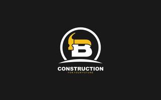 B logo construction vector for woodworking company. initial letter hammer template vector illustration for your brand.