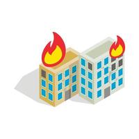 Multistory houses burn, modern war icon vector