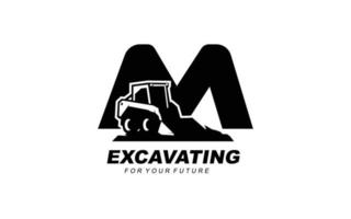 M logo excavator for construction company. Heavy equipment template vector illustration for your brand.