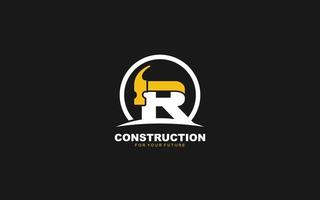 R logo construction vector for woodworking company. initial letter hammer template vector illustration for your brand.