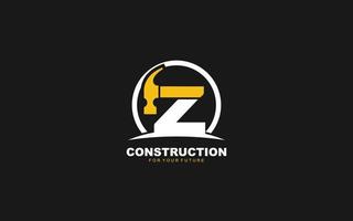 vector de construcción del logotipo z para la empresa de carpintería. ilustración de vector de plantilla de martillo de letra inicial para su marca.