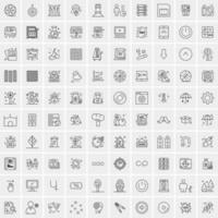 paquete de 100 iconos de líneas universales para móviles y web vector