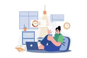 Female Working On A Project While Seating On The Floor vector