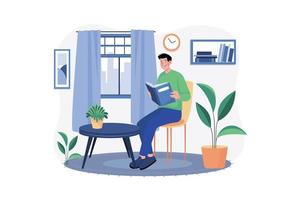 Man Reading Book At Home Illustration concept. A flat illustration isolated on white background vector