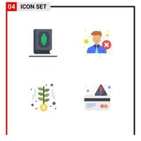 Group of 4 Modern Flat Icons Set for quran reject ramadhan employee investment Editable Vector Design Elements