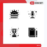 Group of 4 Solid Glyphs Signs and Symbols for business award management microphone women sign Editable Vector Design Elements