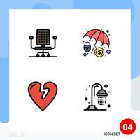 Set of 4 Modern UI Icons Symbols Signs for chair water cyber crime heart attack shower Editable Vector Design Elements