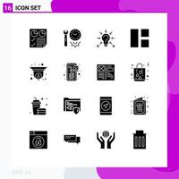 Mobile Interface Solid Glyph Set of 16 Pictograms of image collage settings suggestion idea Editable Vector Design Elements