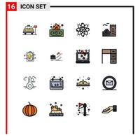 Pack of 16 Modern Flat Color Filled Lines Signs and Symbols for Web Print Media such as user id card physics report brick Editable Creative Vector Design Elements