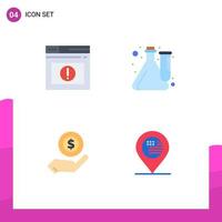 Mobile Interface Flat Icon Set of 4 Pictograms of page ecommerce website experiment monry Editable Vector Design Elements