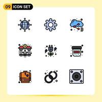 Mobile Interface Filledline Flat Color Set of 9 Pictograms of power energy file digital banking Editable Vector Design Elements