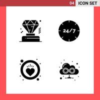 4 Icon Pack Solid Style Glyph Symbols on White Background Simple Signs for general designing Creative Black Icon vector background